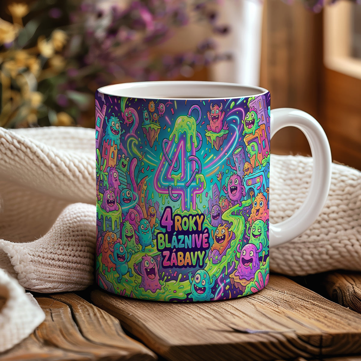 Narozeninový hrnek 4 roky – 4 ROKY BLÁZNIVÉ ZÁBAVY