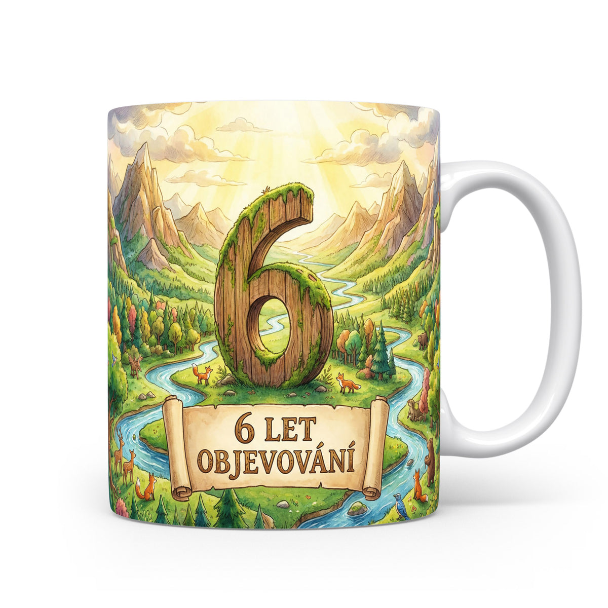 Hrnček s nápisem 6 let objevování