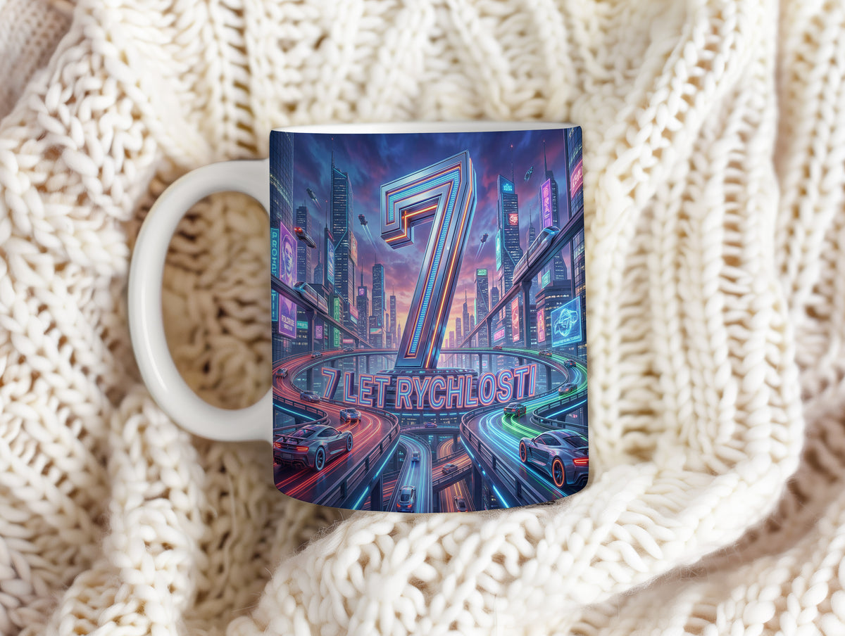 Narozeninový hrnek 7 let – 7 LET RYCHLOSTI