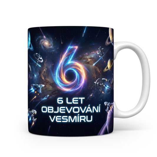 Hrnček s motivem vesmíru a číslem 6