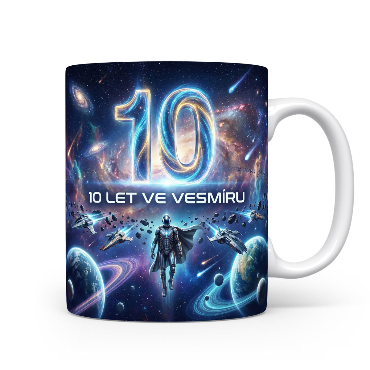 Hrnček s motivem vesmíru a číslem 10