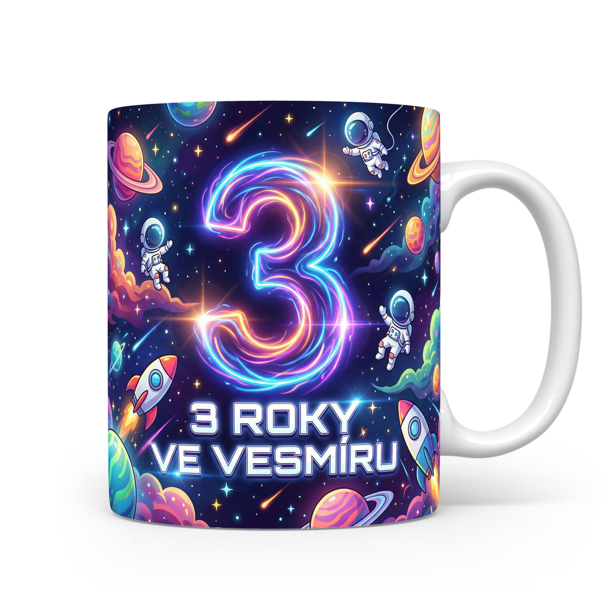 Hrnček s motivem vesmíru a číslem 3