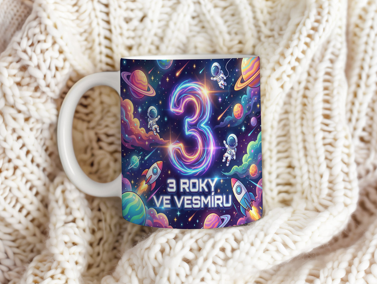 Narozeninový hrnek 3 roky – 3 ROKY VE VESMÍRU