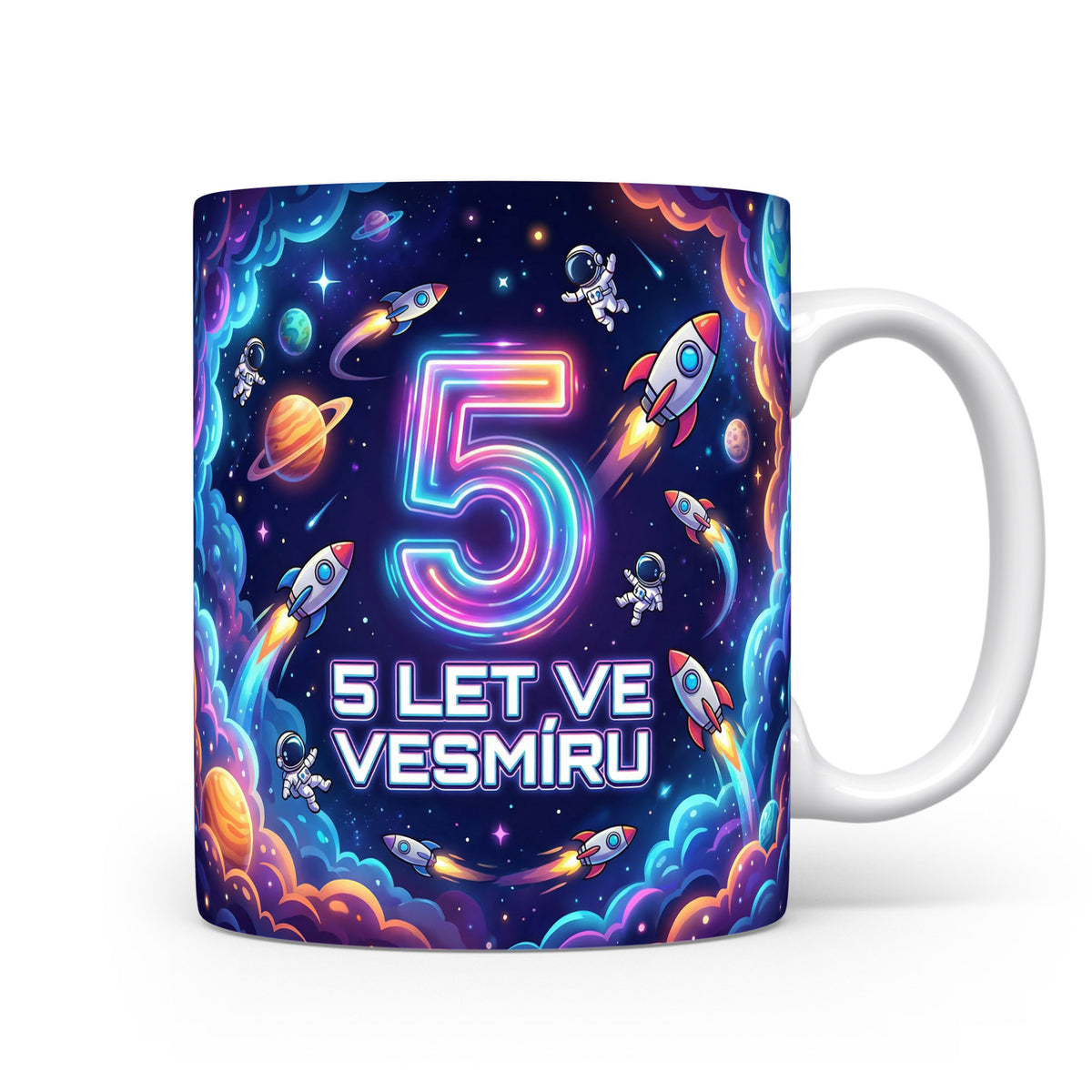Hrnček s motivem vesmíru a číslem 5