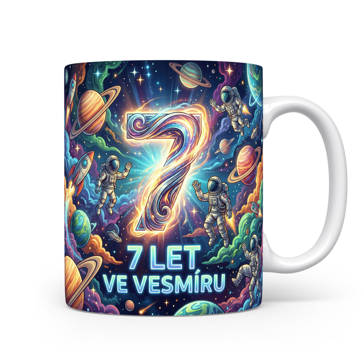 Hrnček s motivem vesmíru a číslem 7