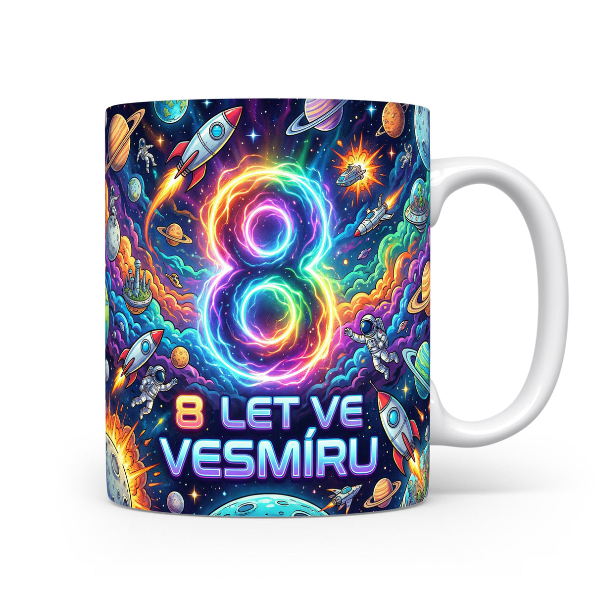 Hrnček s motivem vesmíru a číslem 8