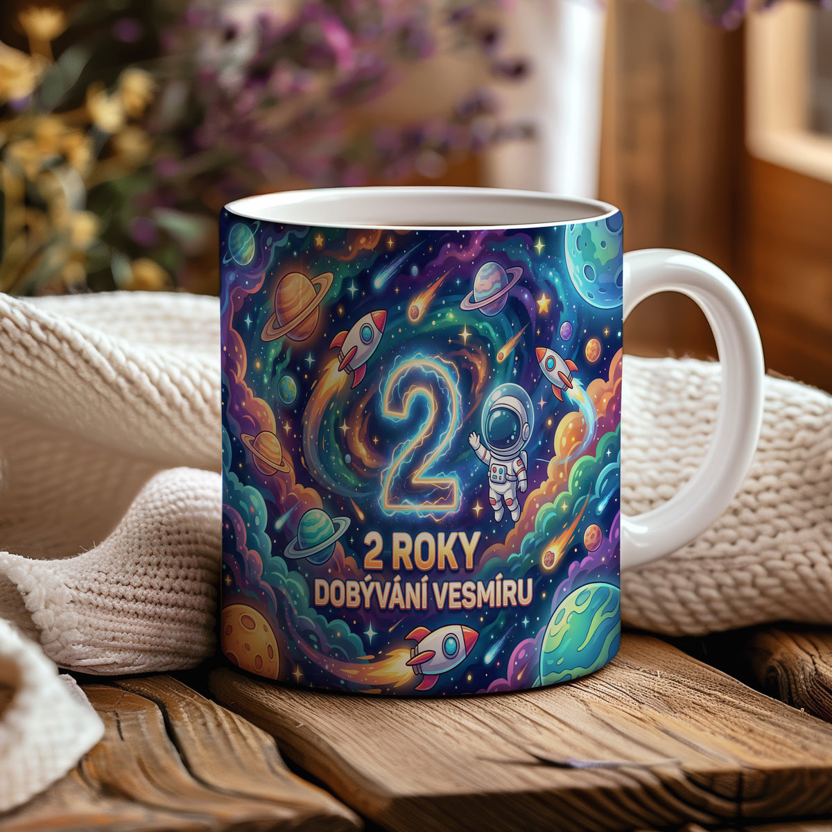 Narozeninový hrnek 2 roky – DOBÝVÁNÍ VESMÍRU