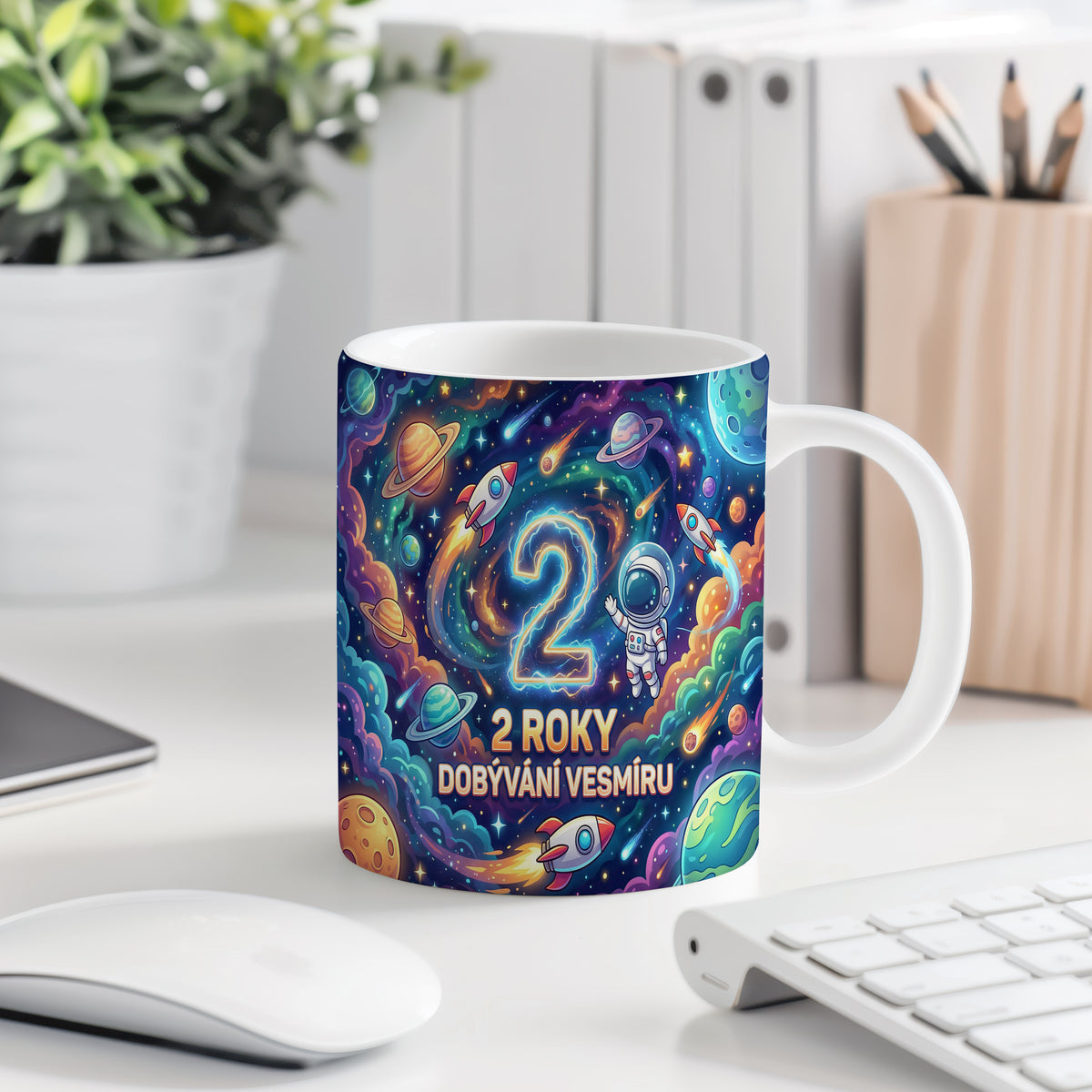 Narozeninový hrnek 2 roky – DOBÝVÁNÍ VESMÍRU