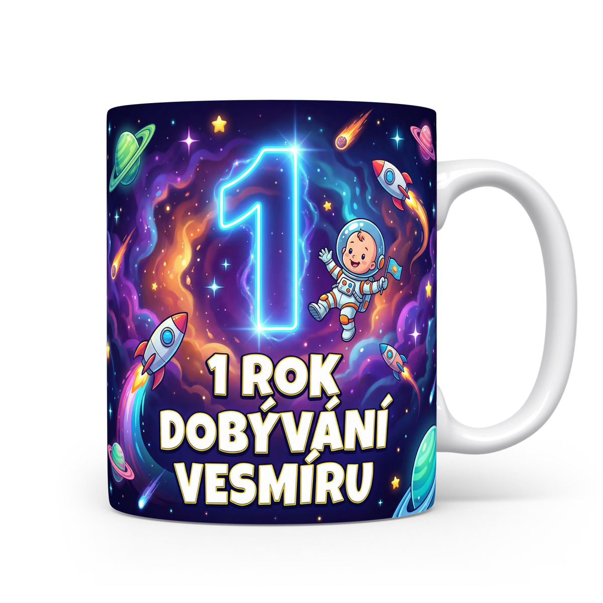 Hrnček s motivem vesmíru a číslem 1