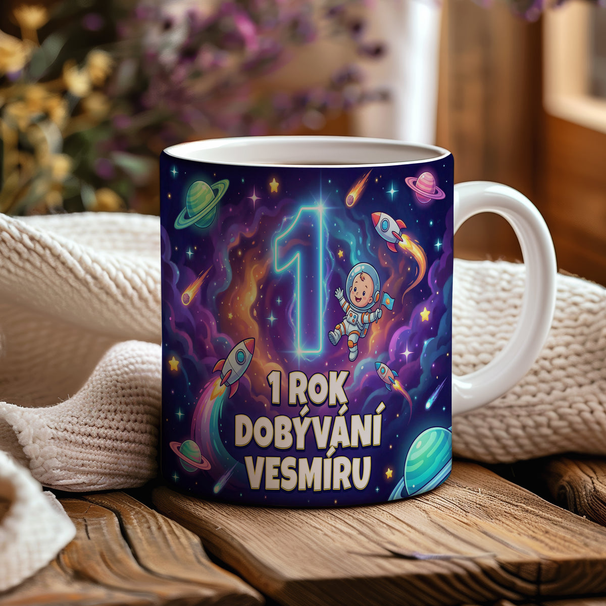 Narozeninový hrnek 1 rok – 1 ROK DOBÝVÁNÍ VESMÍRU