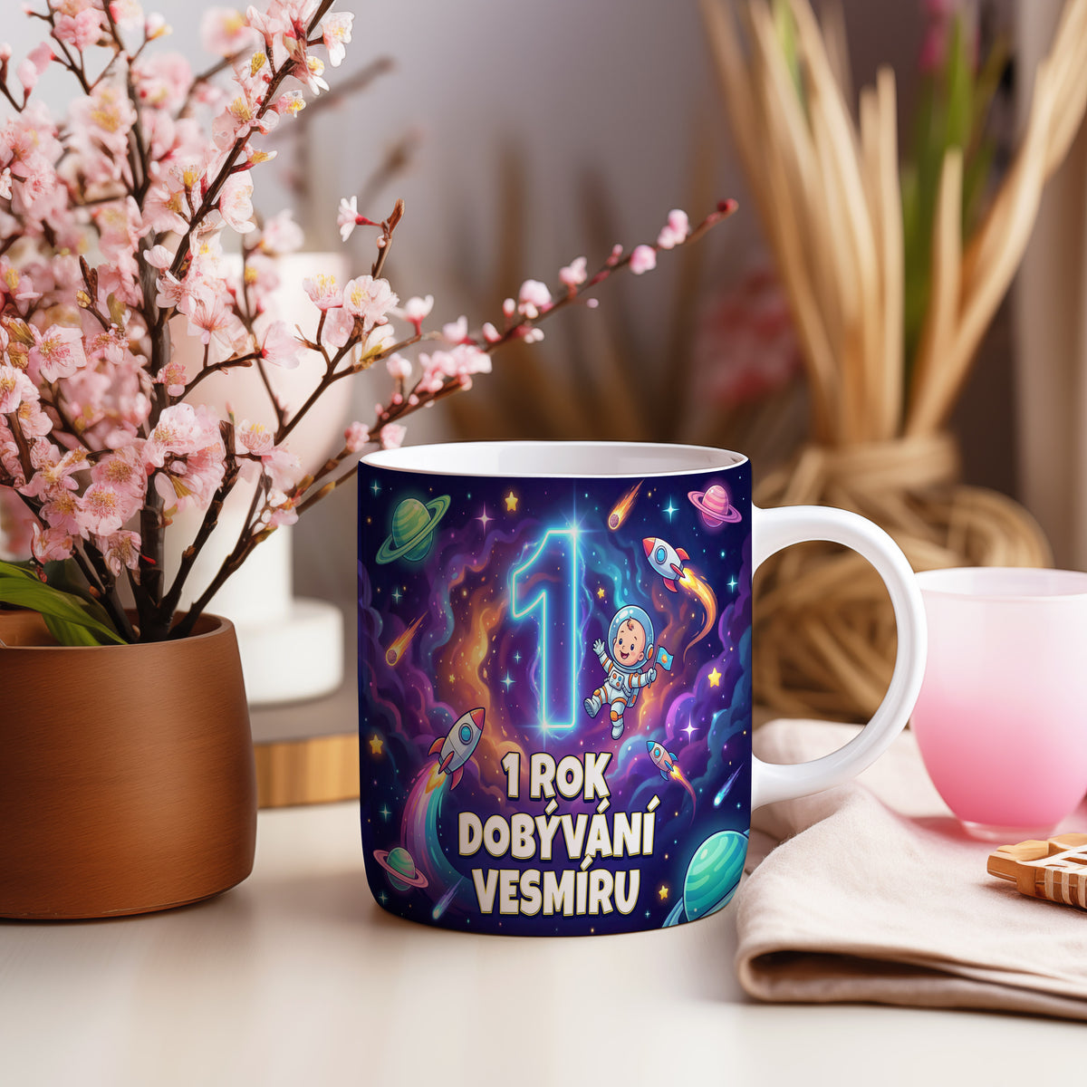 Narozeninový hrnek 1 rok – 1 ROK DOBÝVÁNÍ VESMÍRU