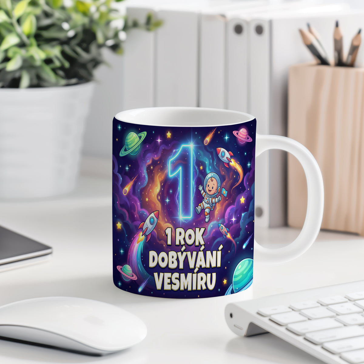 Narozeninový hrnek 1 rok – 1 ROK DOBÝVÁNÍ VESMÍRU