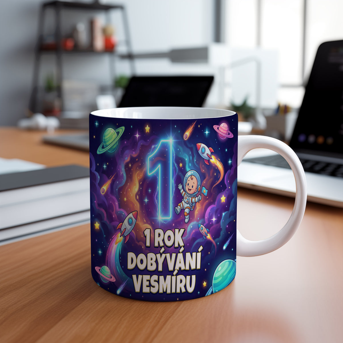 Narozeninový hrnek 1 rok – 1 ROK DOBÝVÁNÍ VESMÍRU