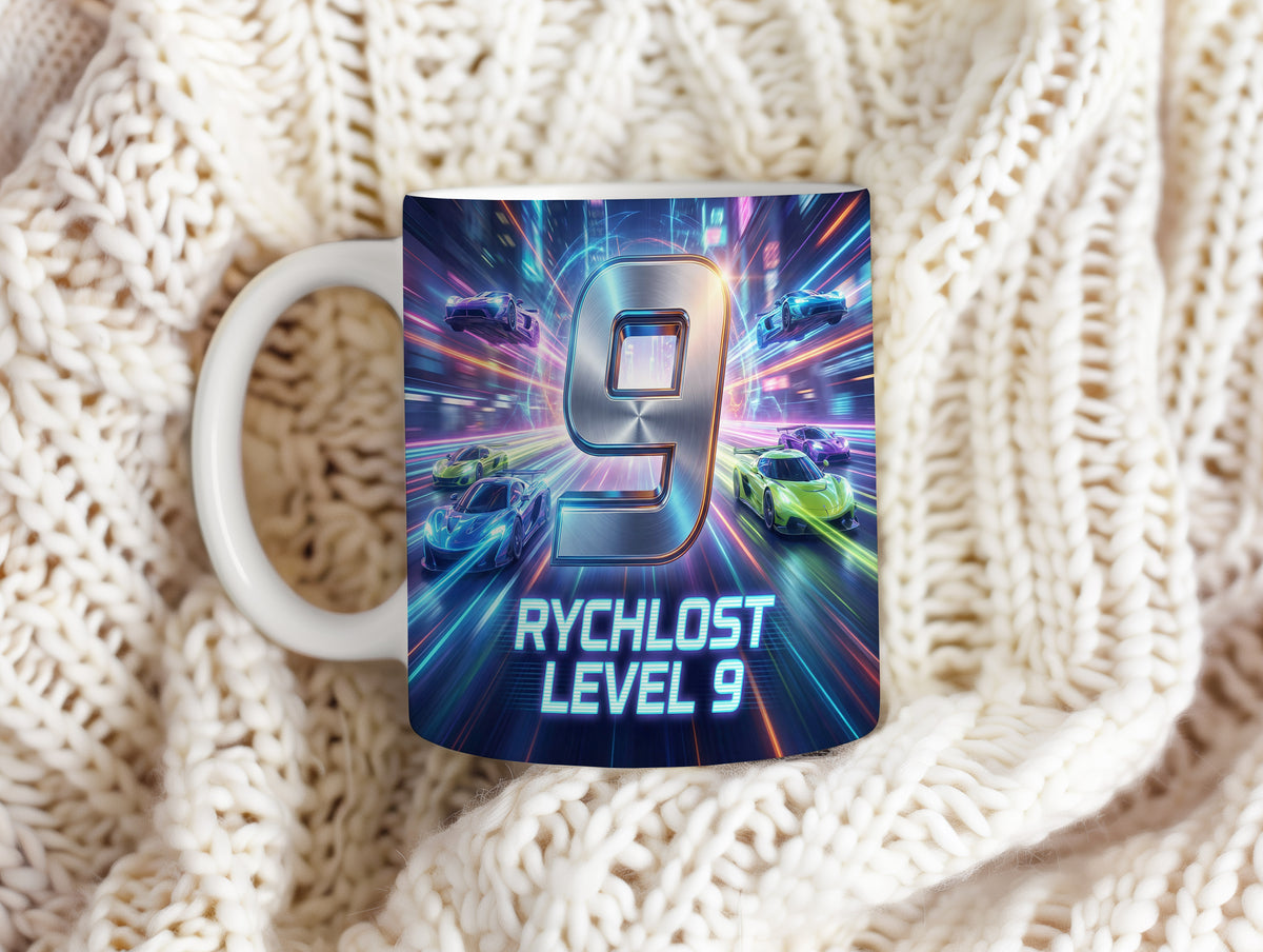 Narozeninový hrnek 9 let – RYCHLOST LEVEL 9