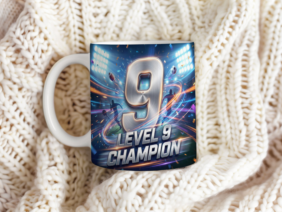 Narozeninový hrnek 9 let – LEVEL 9 CHAMPION