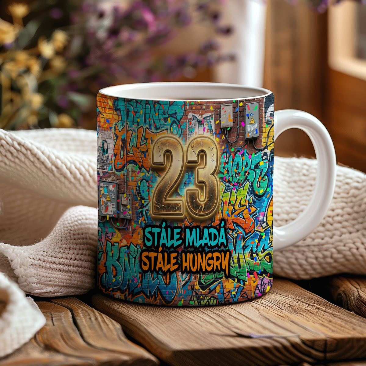 Narozeninový hrnek 23 let – STÁLE MLADÁ, STÁLE HUNGRY