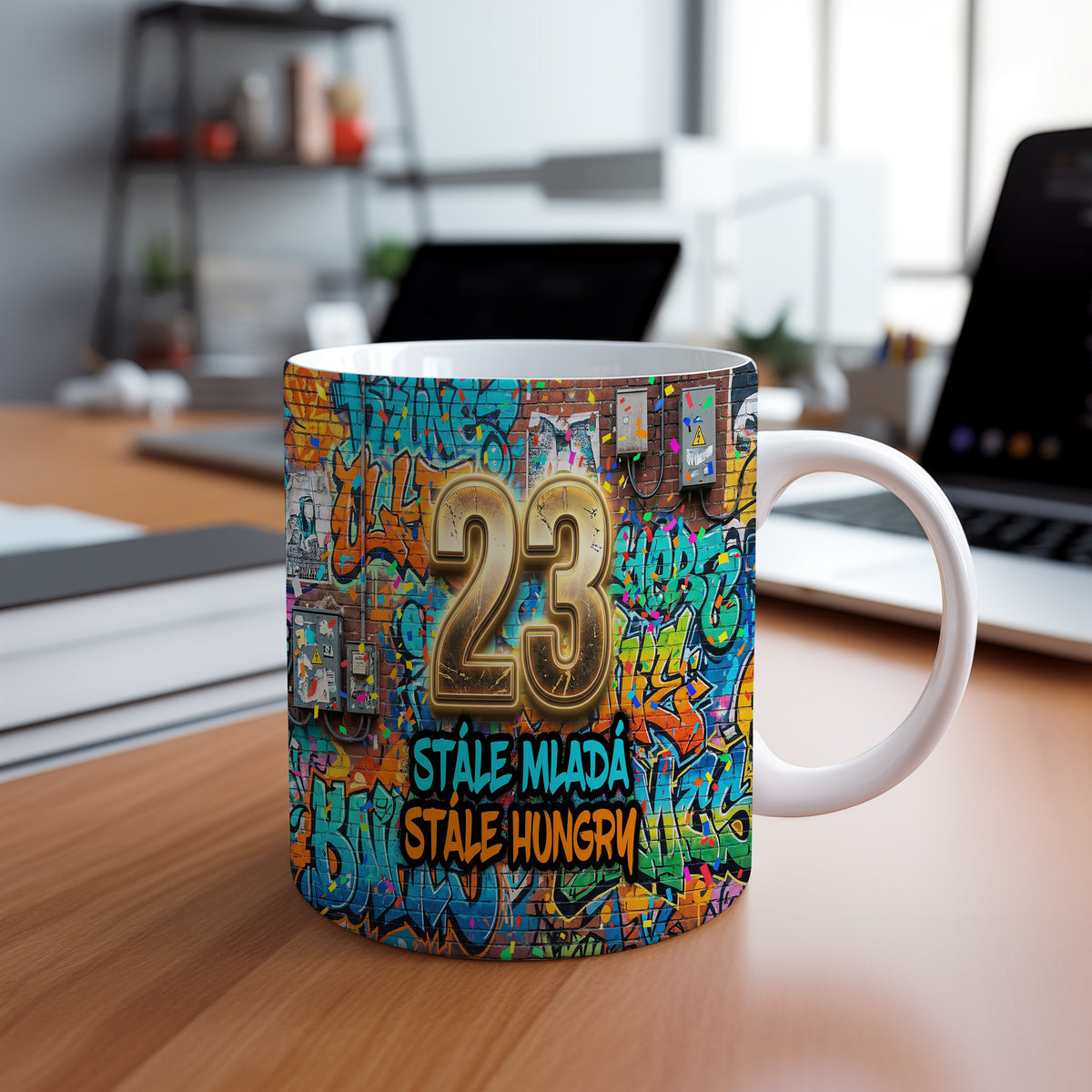 Narozeninový hrnek 23 let – STÁLE MLADÁ, STÁLE HUNGRY