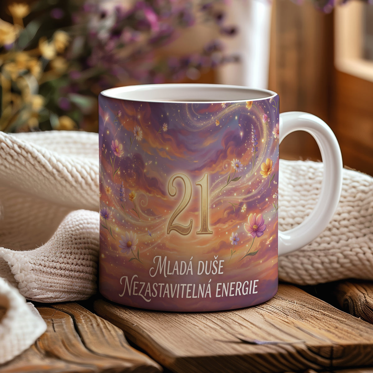 Narozeninový hrnek 21 let – MLADÁ DUŠE NEZASTAVITELNÁ ENERGIE