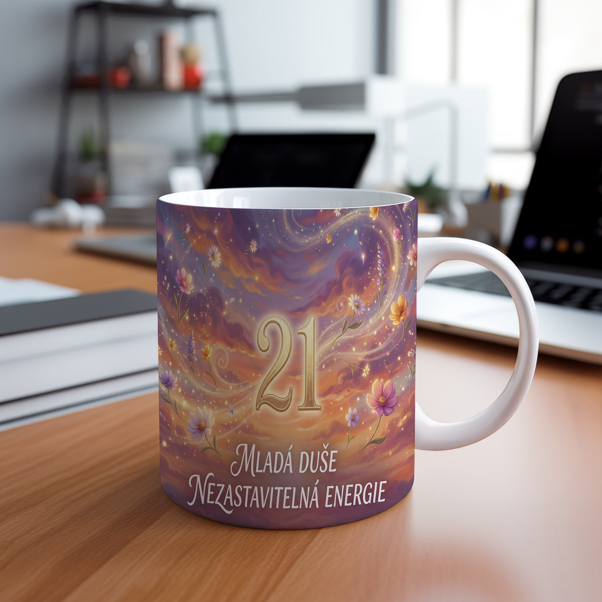 Narozeninový hrnek 21 let – MLADÁ DUŠE NEZASTAVITELNÁ ENERGIE