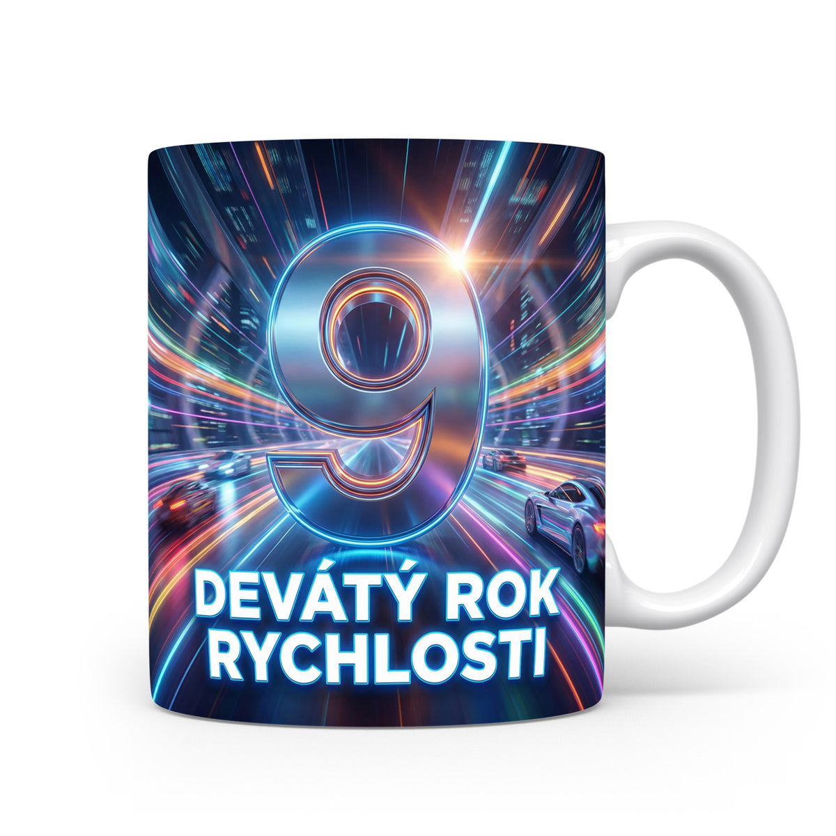 Hrnček s nápisem Devátý rok rychlosti