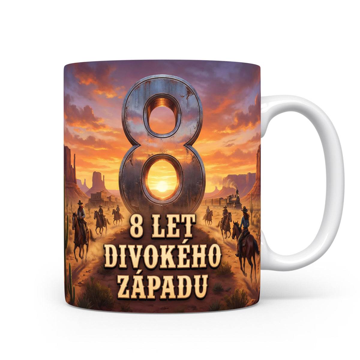 Hrnček s motivem divokého západu a číslem 8