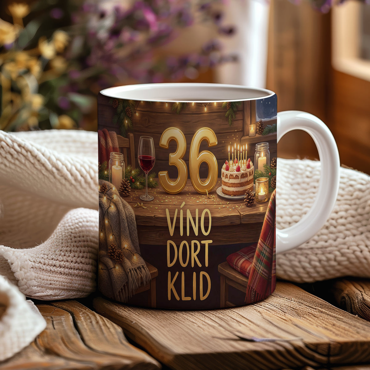 Narozeninový hrnek 36 let – VÍNO DORT KLID