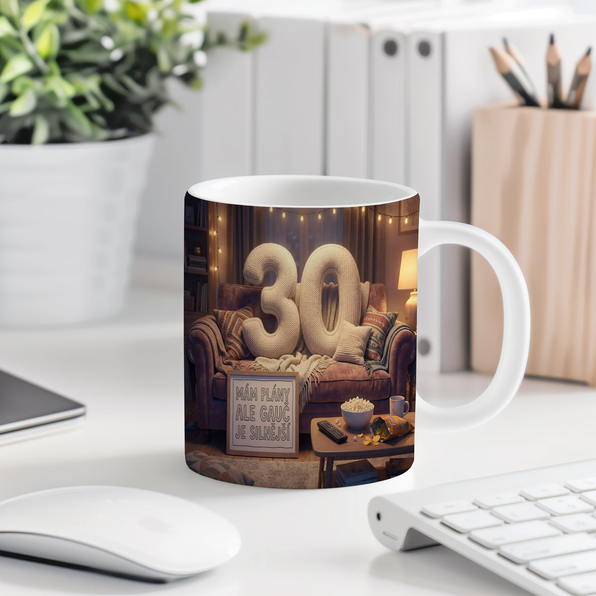 Narozeninový hrnek 30 let – MÁM PLÁNY ALE GAUČ JE SILNĚJŠÍ