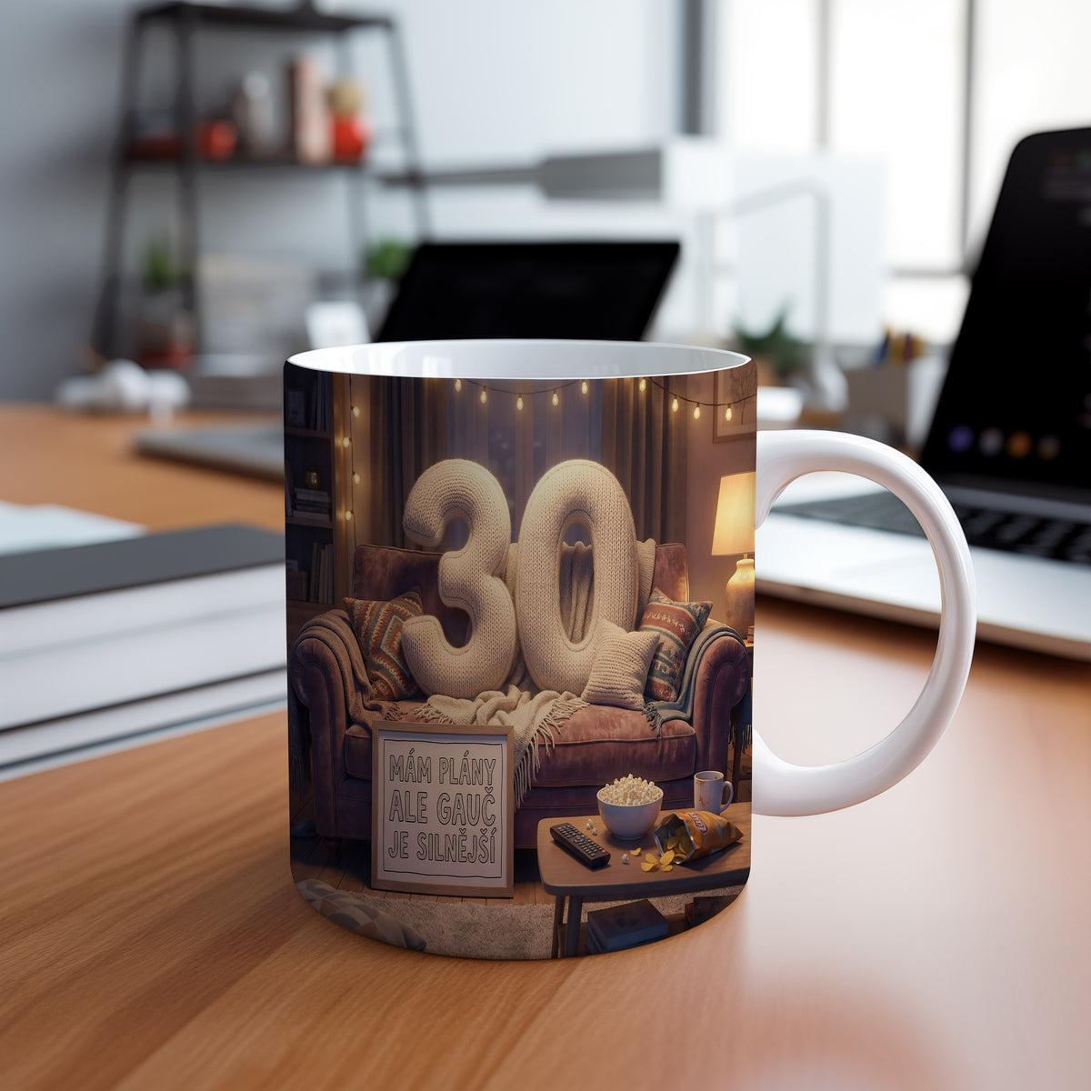 Narozeninový hrnek 30 let – MÁM PLÁNY ALE GAUČ JE SILNĚJŠÍ