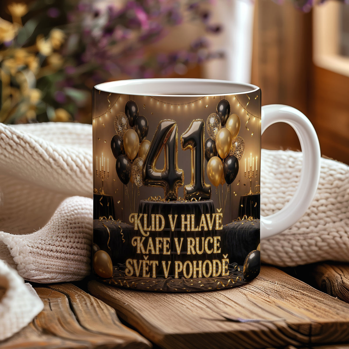 Narozeninový hrnek 41 let – KLID V HLAVĚ, KAFE V RUCE, SVĚT V POHODĚ