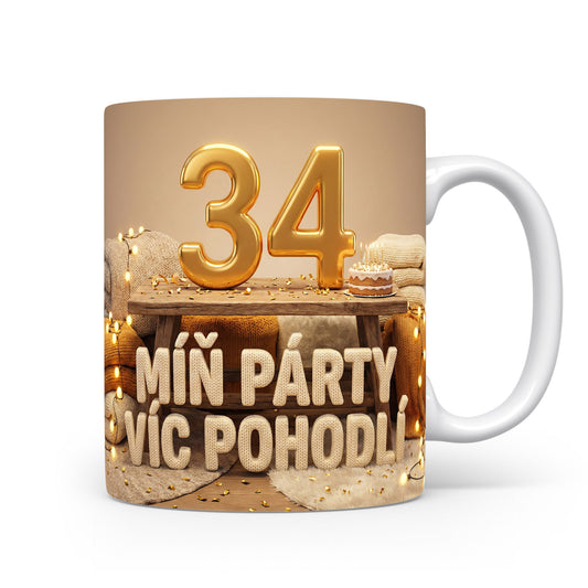 Hrnček s nápisem MÍŇ PÁRTY VÍC POHODLÍ