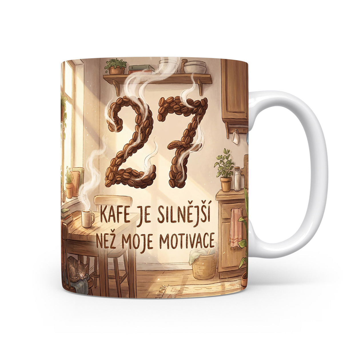 Narozeninový hrnek s věkem 27 a kávovou hláškou