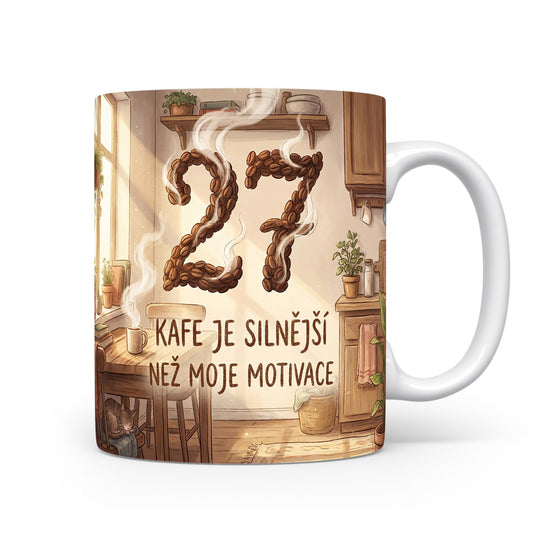 Narozeninový hrnek s věkem 27 a kávovou hláškou