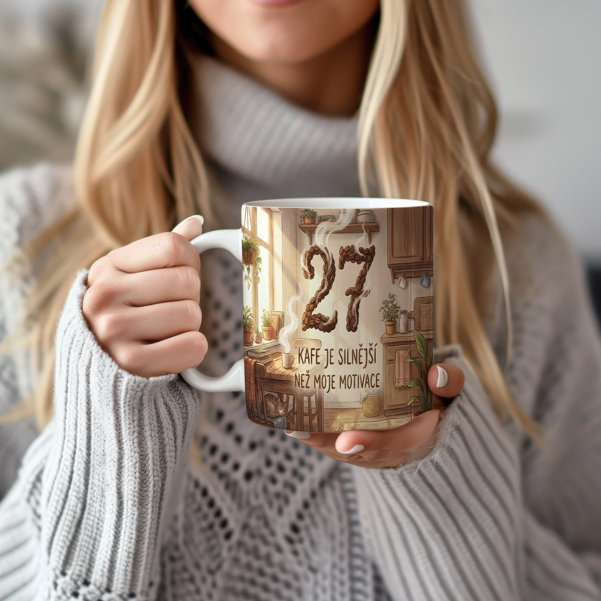 Narozeninový hrnek 27 let – KAFE JE SILNĚJŠÍ NEŽ MOJE MOTIVACE