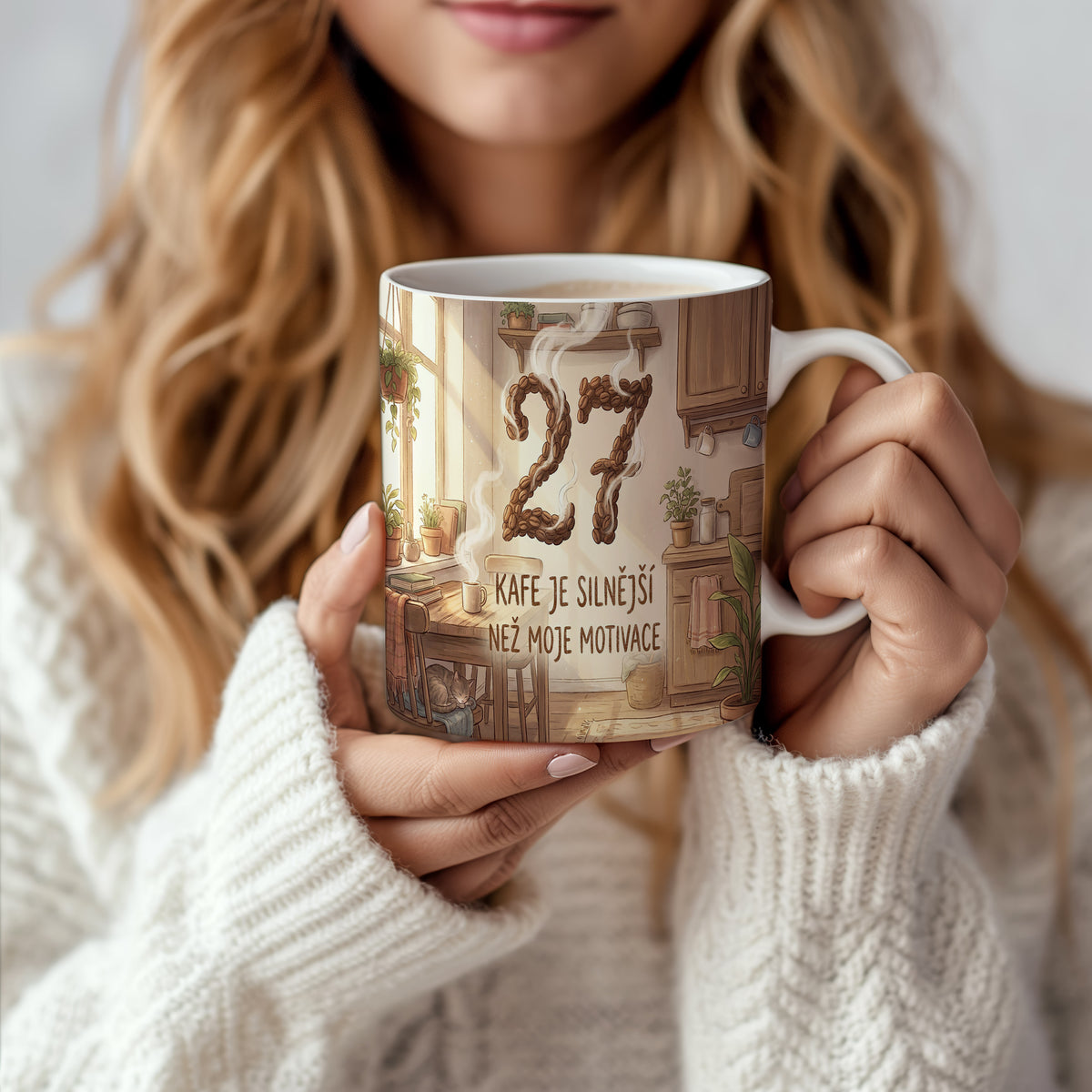 Narozeninový hrnek 27 let – KAFE JE SILNĚJŠÍ NEŽ MOJE MOTIVACE