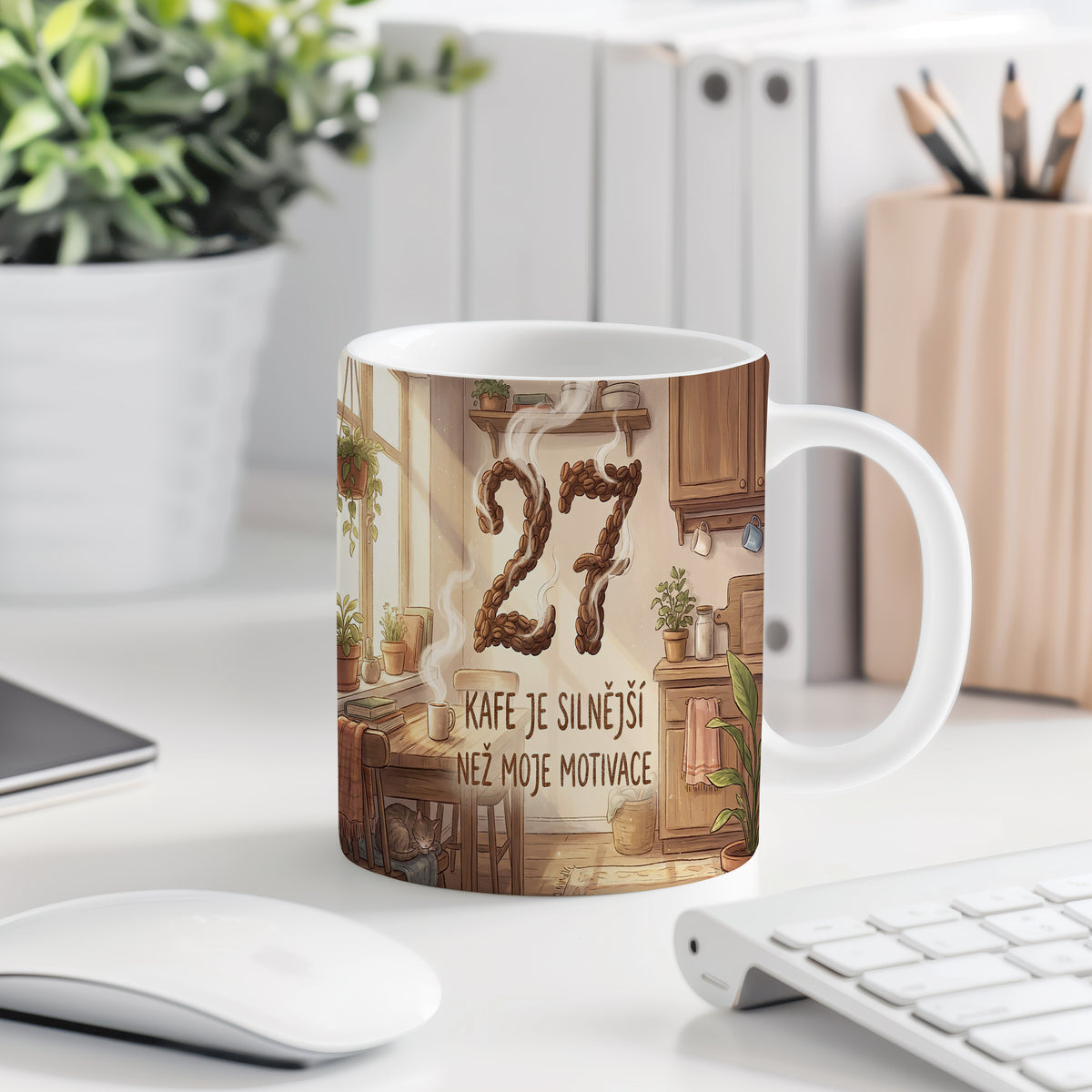 Narozeninový hrnek 27 let – KAFE JE SILNĚJŠÍ NEŽ MOJE MOTIVACE