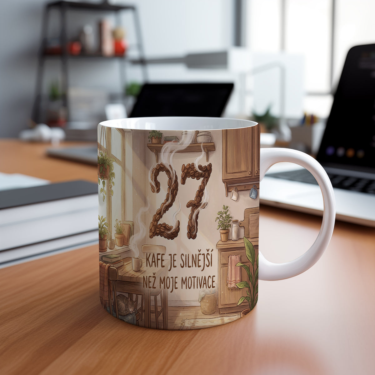 Narozeninový hrnek 27 let – KAFE JE SILNĚJŠÍ NEŽ MOJE MOTIVACE