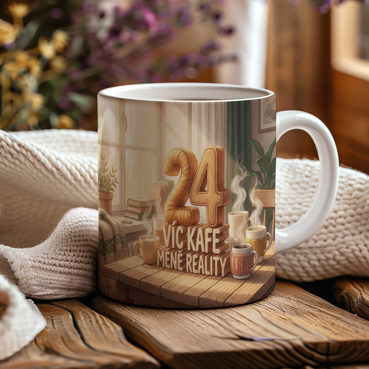 Narozeninový hrnek 24 let – VÍC KAFE MÍNĚ REALITY