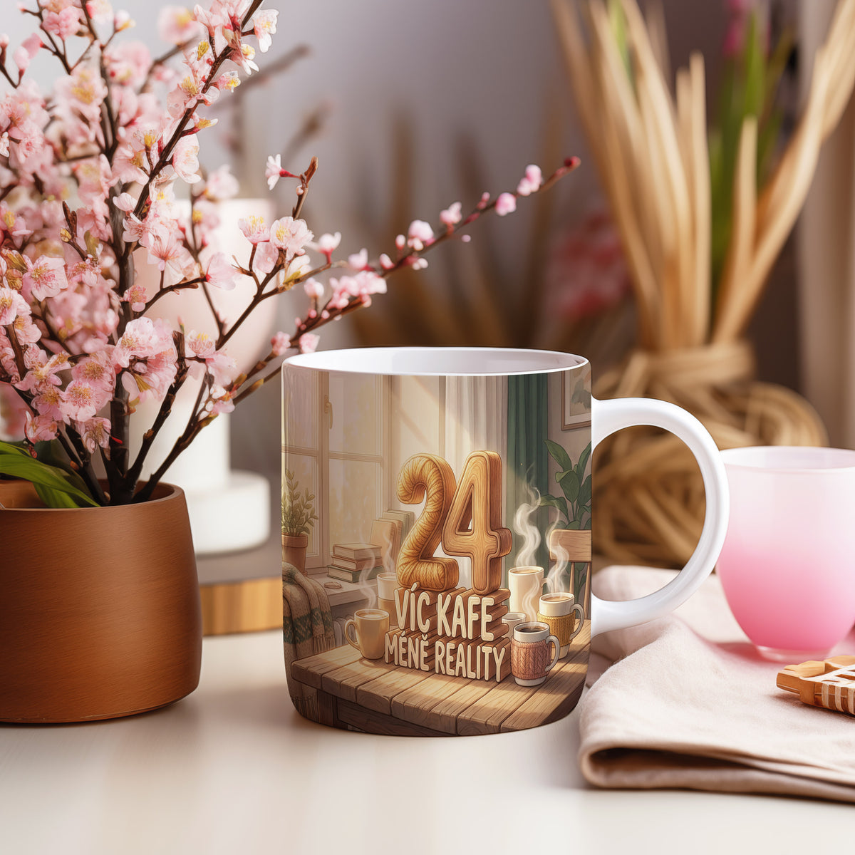 Narozeninový hrnek 24 let – VÍC KAFE MÍNĚ REALITY