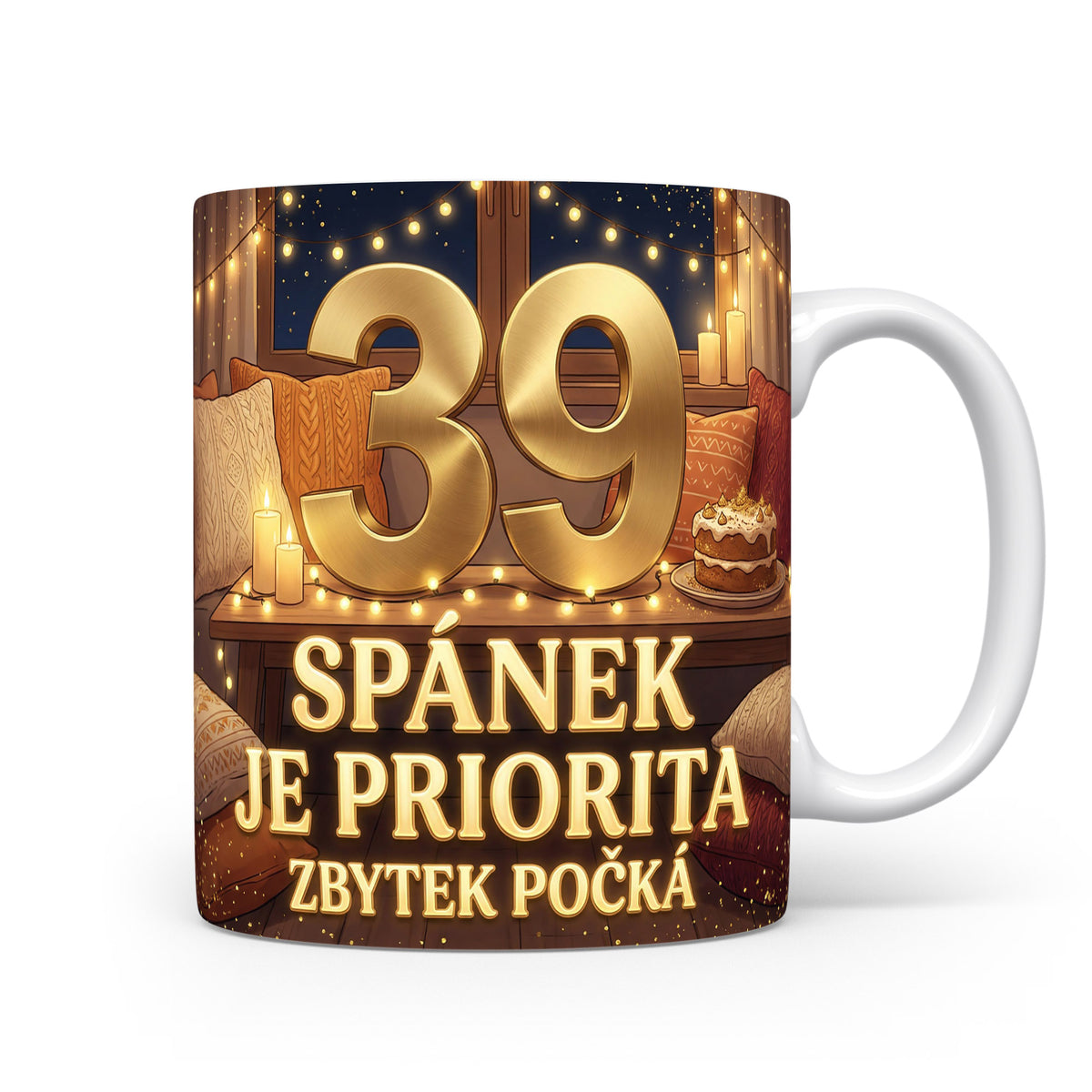 Hrnček s věkem 39 a hláškou o spánku
