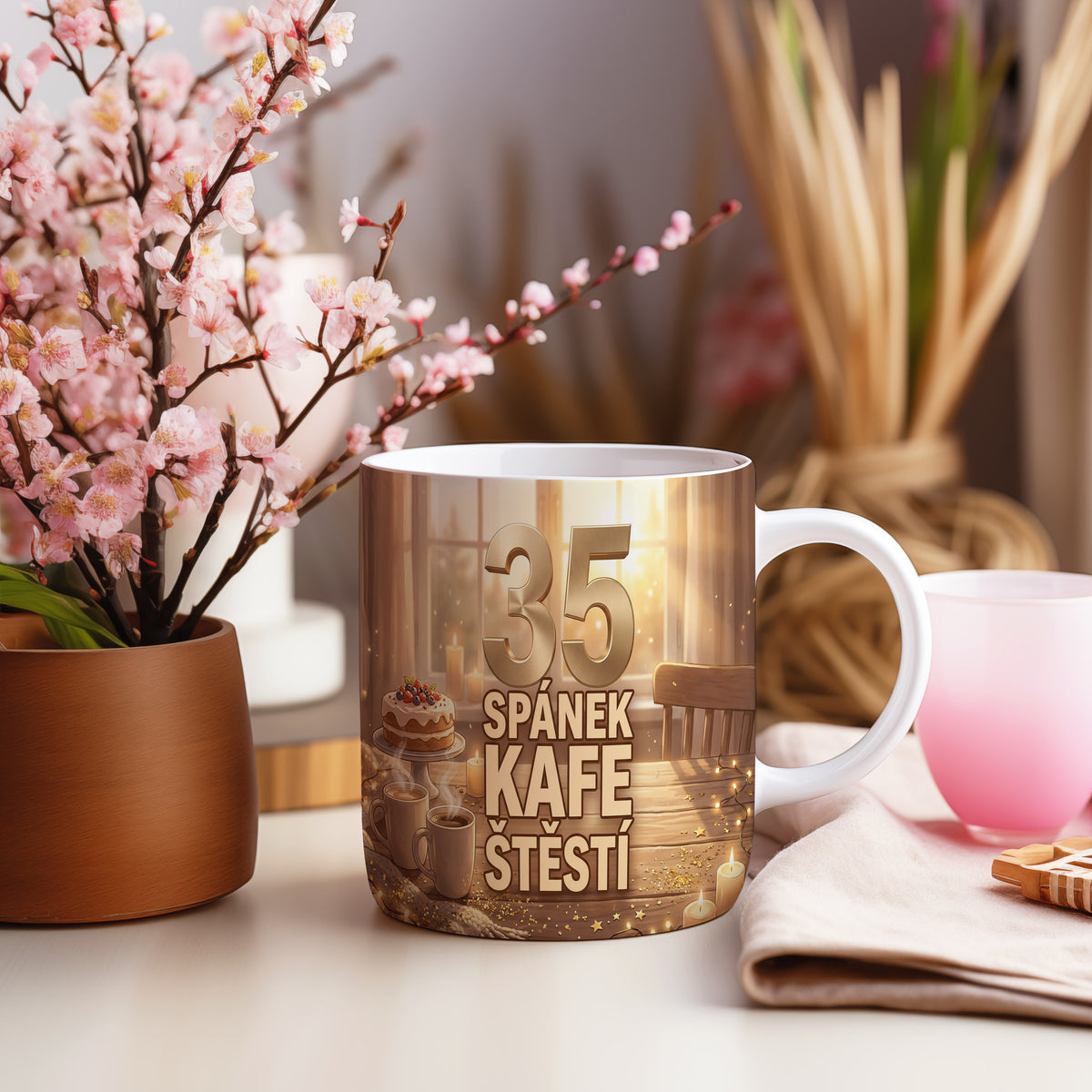 Narozeninový hrnek 35 let – SPÁNEK KAFE ŠTĚSTÍ