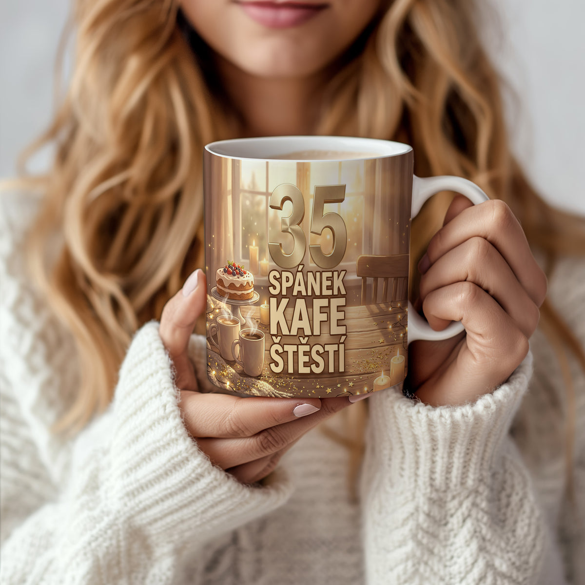 Narozeninový hrnek 35 let – SPÁNEK KAFE ŠTĚSTÍ