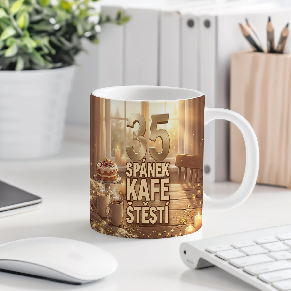 Narozeninový hrnek 35 let – SPÁNEK KAFE ŠTĚSTÍ