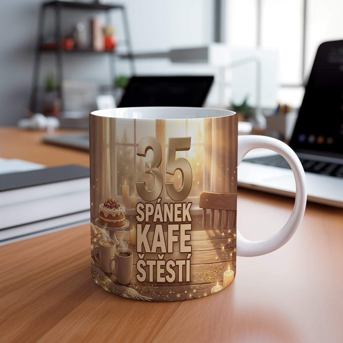 Narozeninový hrnek 35 let – SPÁNEK KAFE ŠTĚSTÍ