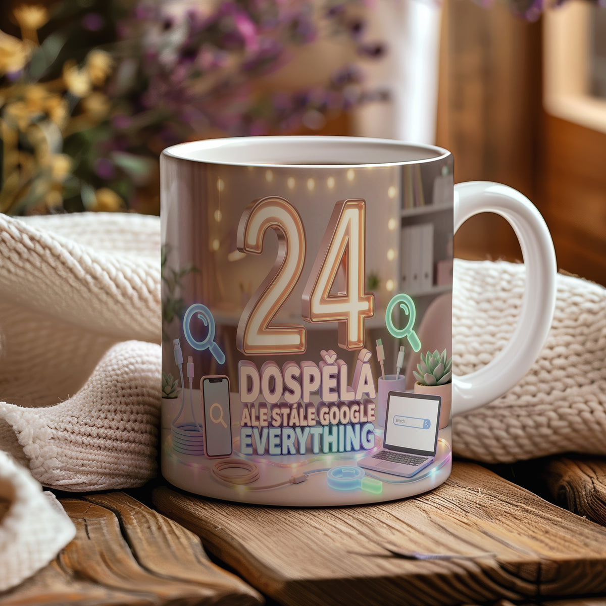 Narozeninový hrnek 24 let – DOSPĚLÁ ALE STÁLE GOOGLE EVERYTHING