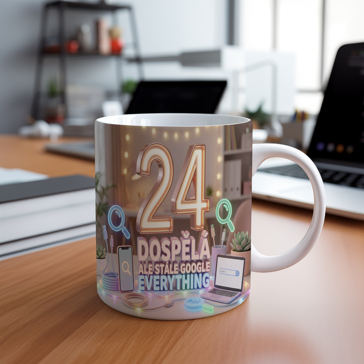 Narozeninový hrnek 24 let – DOSPĚLÁ ALE STÁLE GOOGLE EVERYTHING