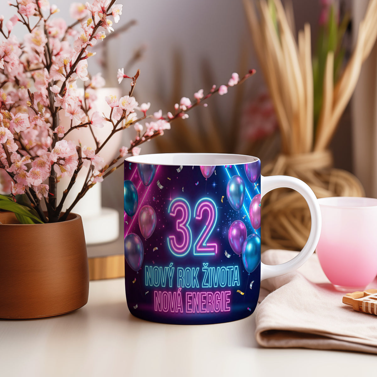 Narozeninový hrnek 32 let – NOVÝ ROK ŽIVOTA NOVÁ ENERGIE