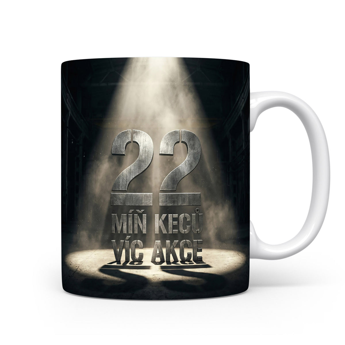 Hrnček s nápisem MÍŇ KECŮ VÍC AKCE