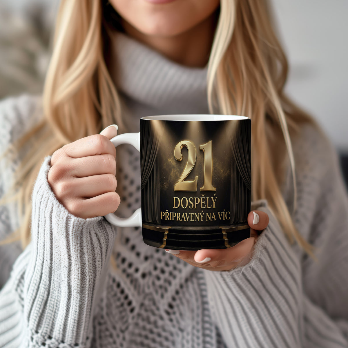 Narozeninový hrnek 21 let – DOSPĚLÝ PŘIPRAVENÝ NA VÍC