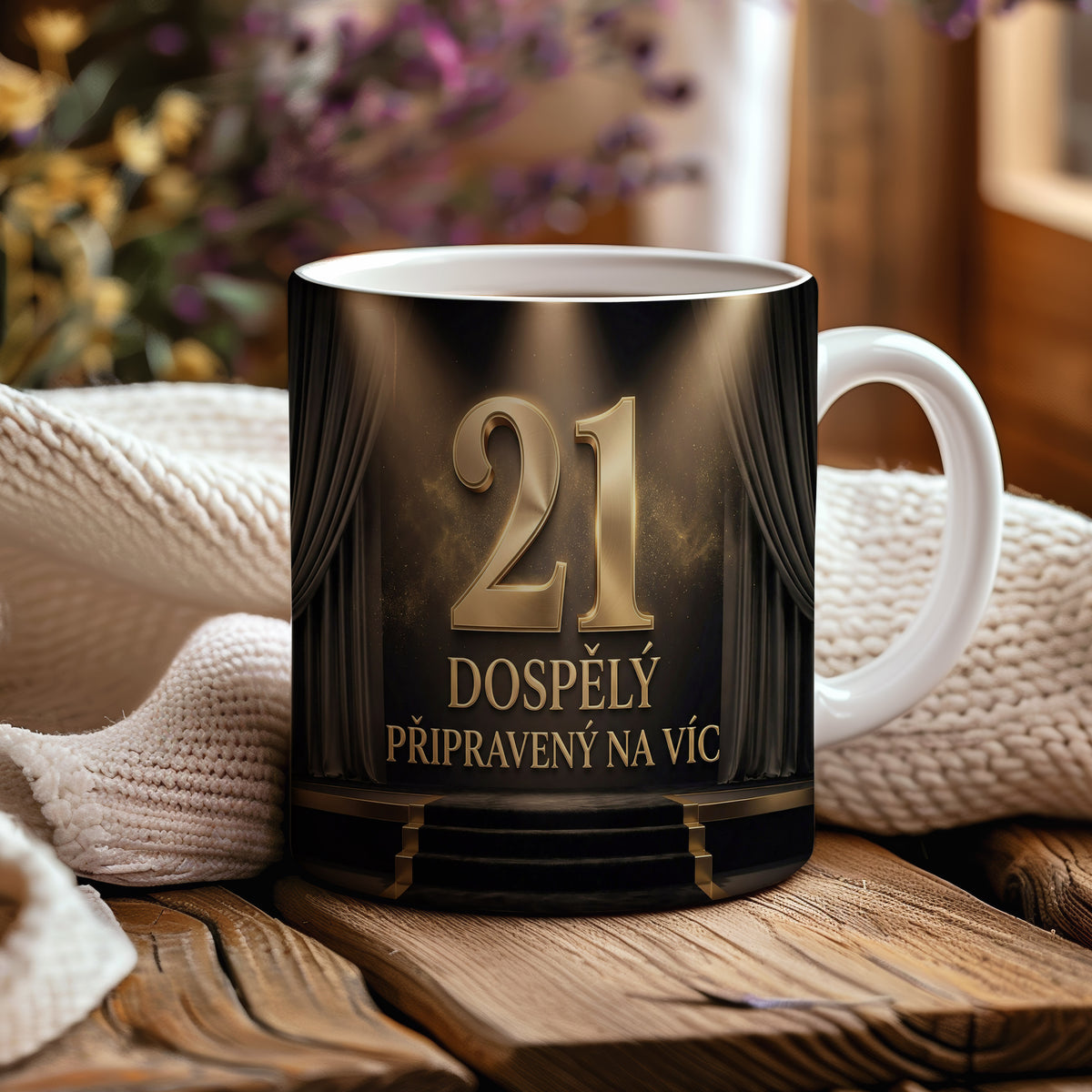 Narozeninový hrnek 21 let – DOSPĚLÝ PŘIPRAVENÝ NA VÍC