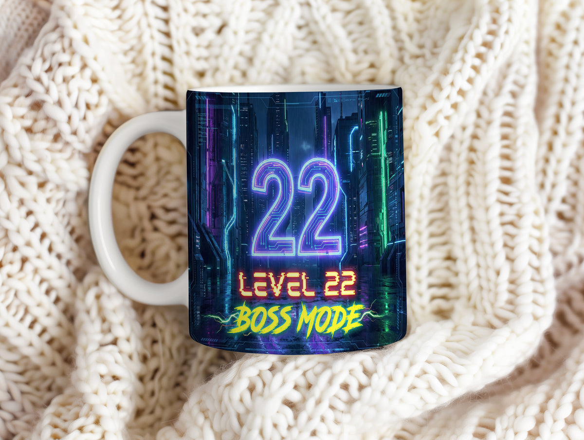 Narozeninový hrnek 22 let – LEVEL 22 BOSS MODE